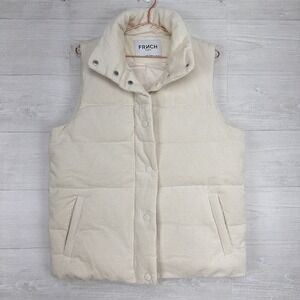 FRNCH Paris Corduroy Puffer Vest Goose Down Women Size Large Cream Full Zip NEW